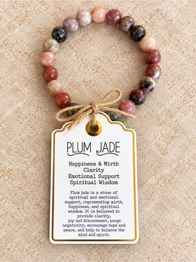 Handmade Plum Jade Bracelet | Multicolor Gemstone Crystal Stretch Bracelet